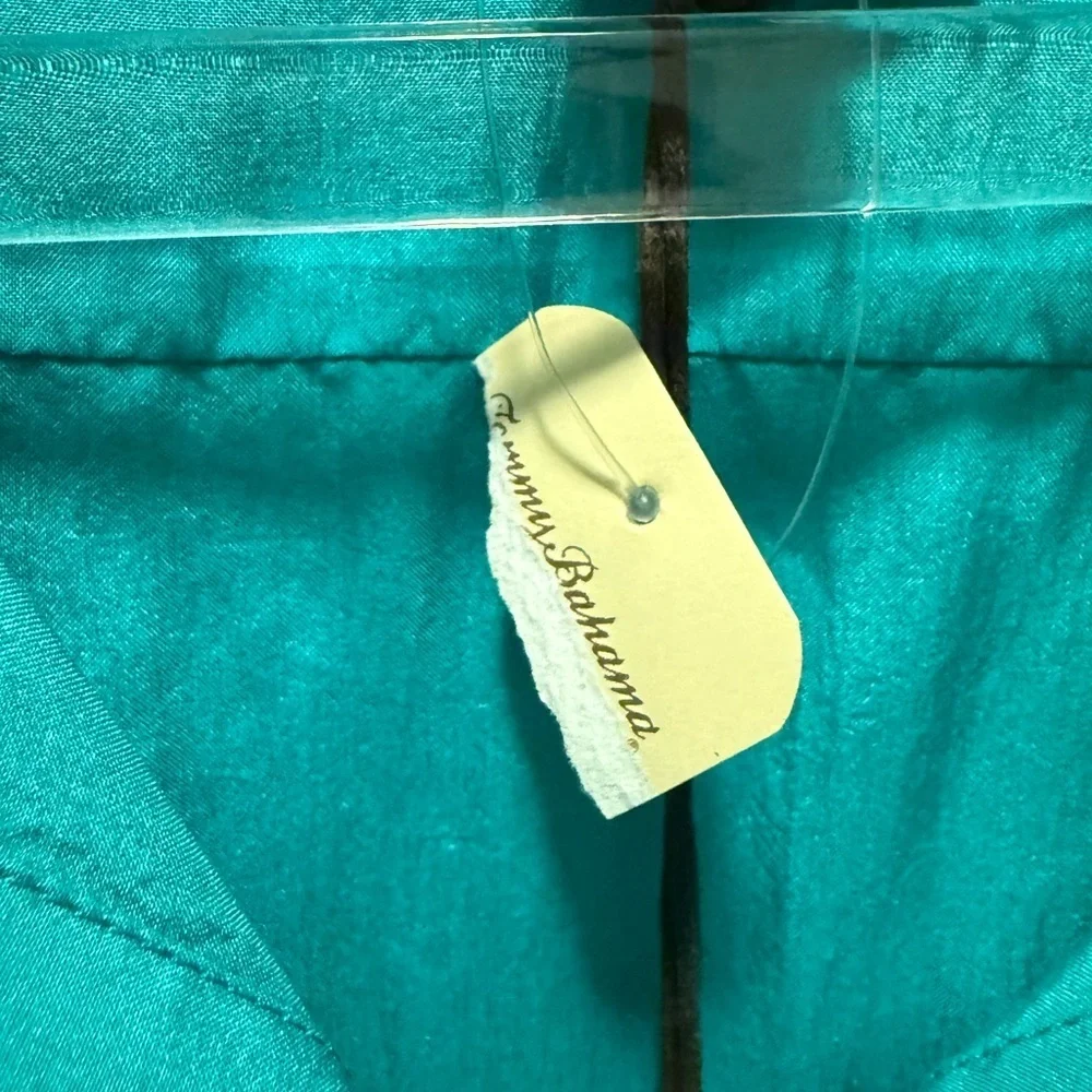 Tommy Bahama Turquoise Button-Down Shirt 100% Silk Size XL